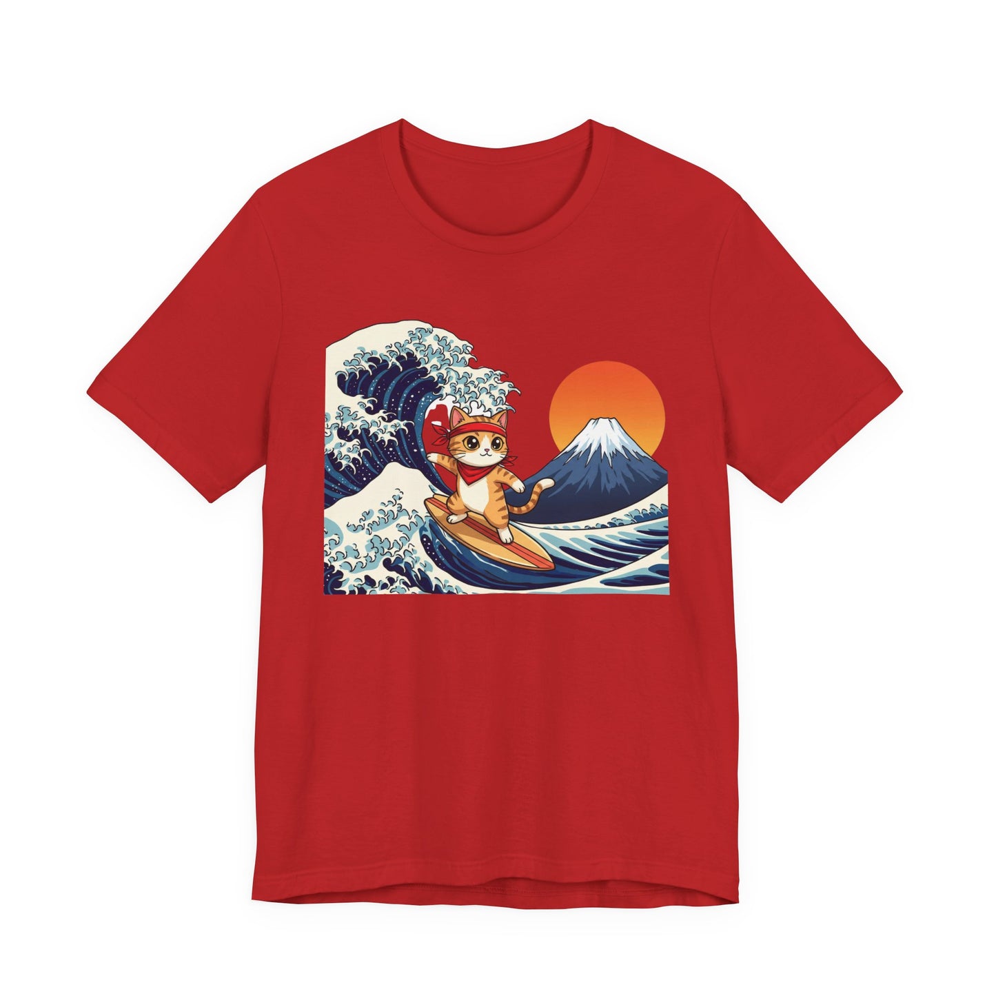 Surfing Cat Japanese Wave & Mount Fuji Sunset T-Shirt
