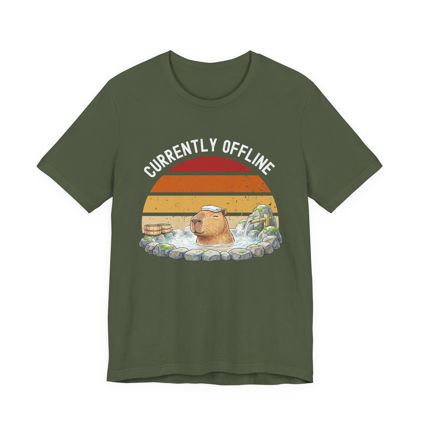 Currently Offline Relaxing Capybara Soak Retro Sunset T-Shirt
