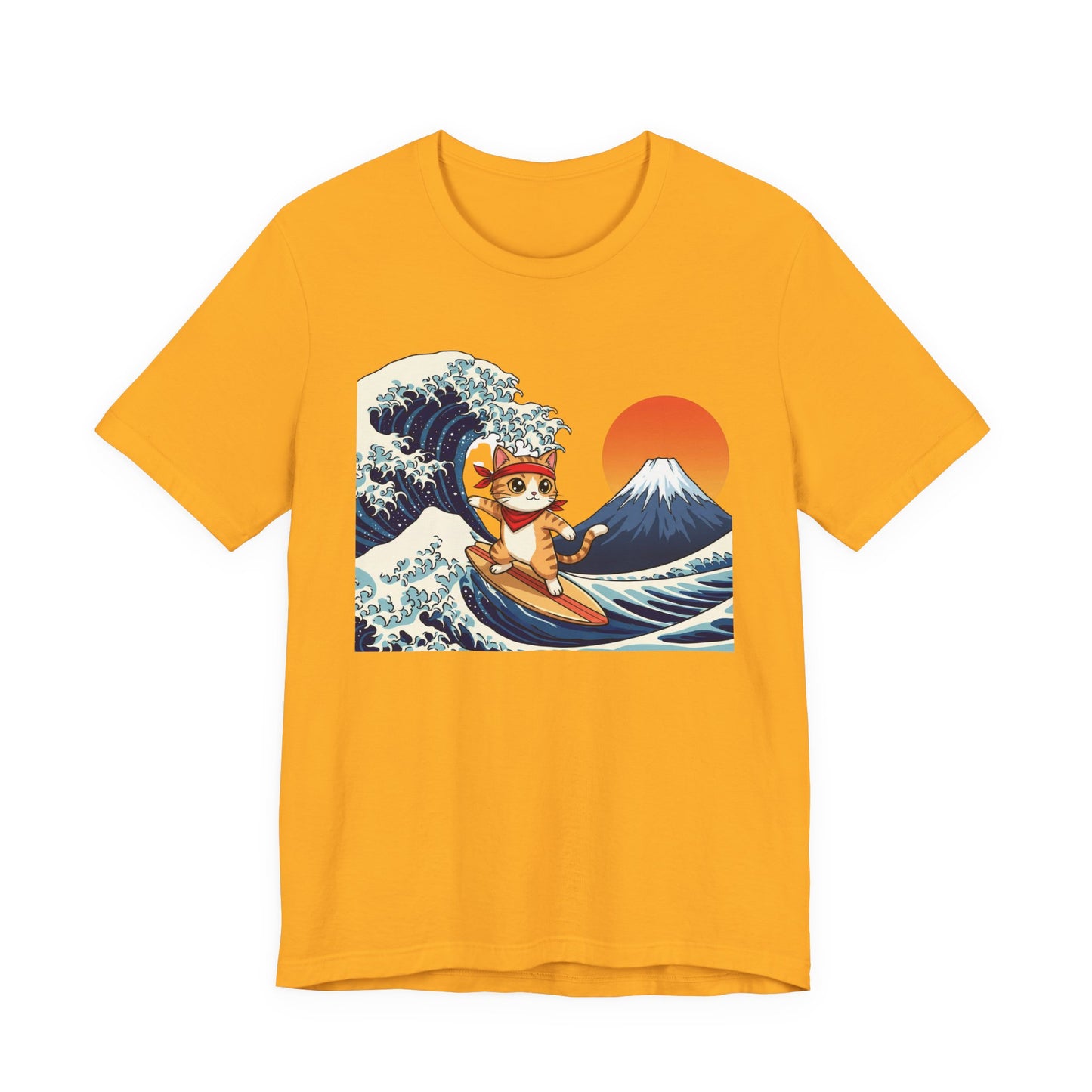 Surfing Cat Japanese Wave & Mount Fuji Sunset T-Shirt