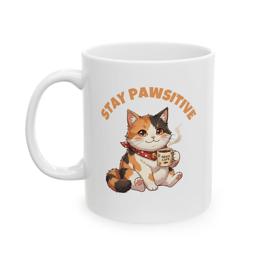 Stay Positive Cat Cute Ceramic Coffee Tea Cup (11oz, 15oz)