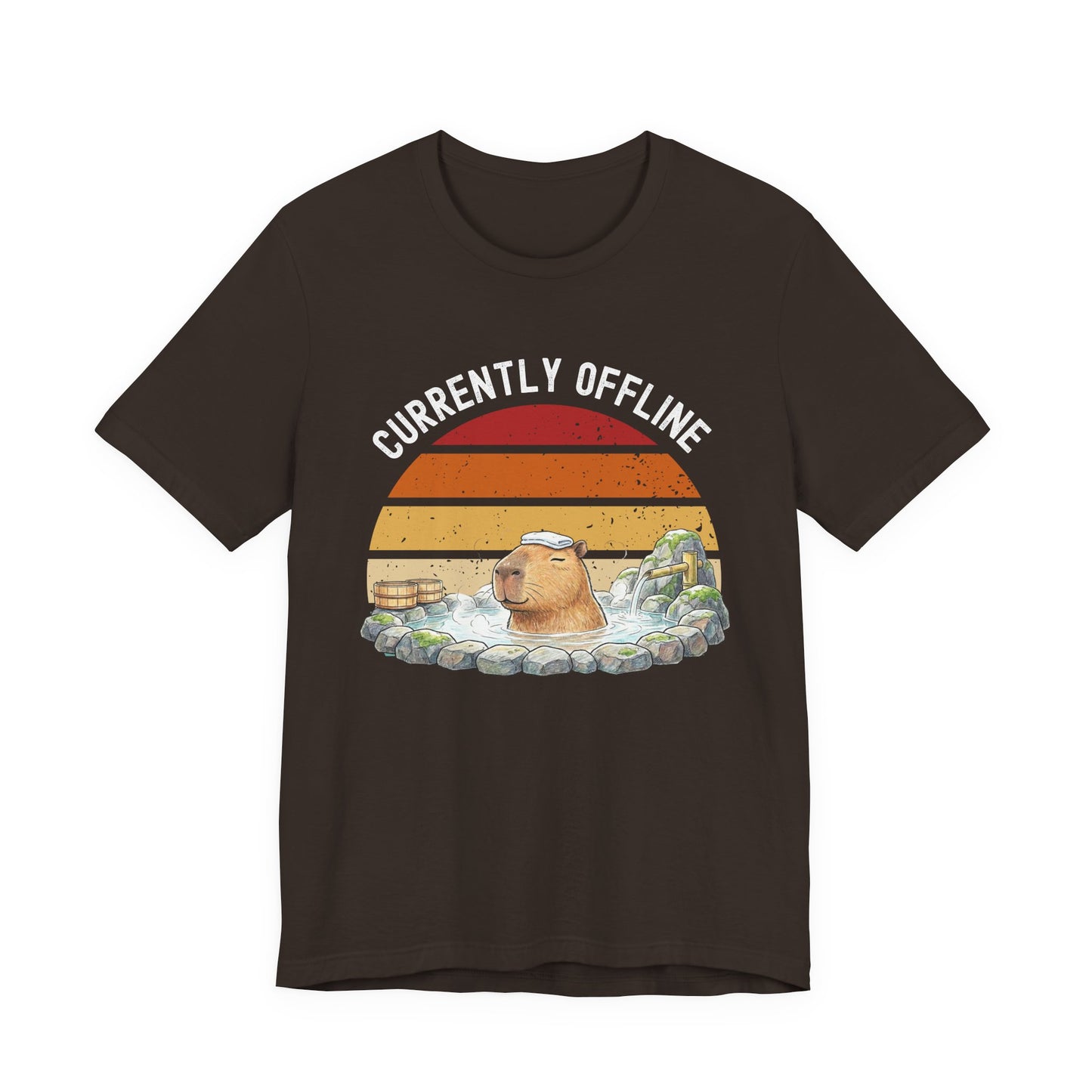 Currently Offline Relaxing Capybara Soak Retro Sunset T-Shirt