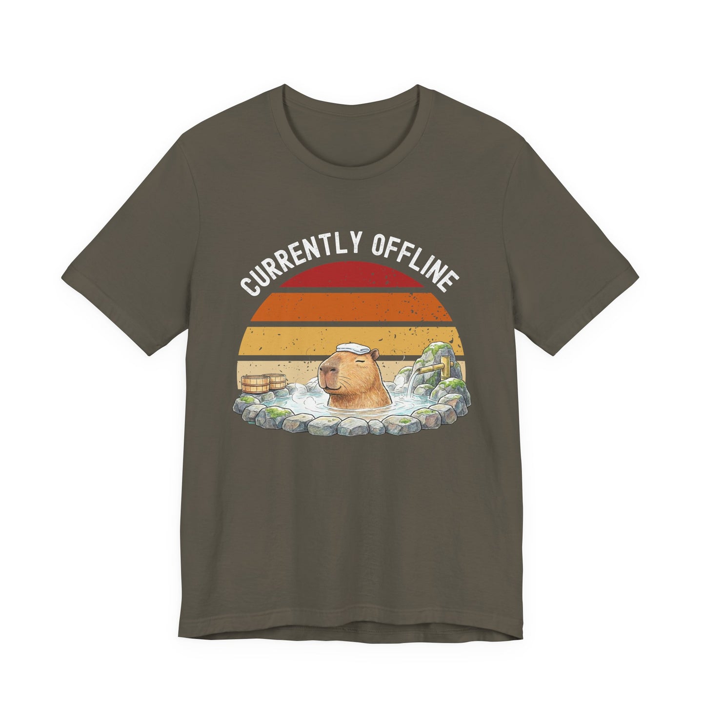 Currently Offline Relaxing Capybara Soak Retro Sunset T-Shirt