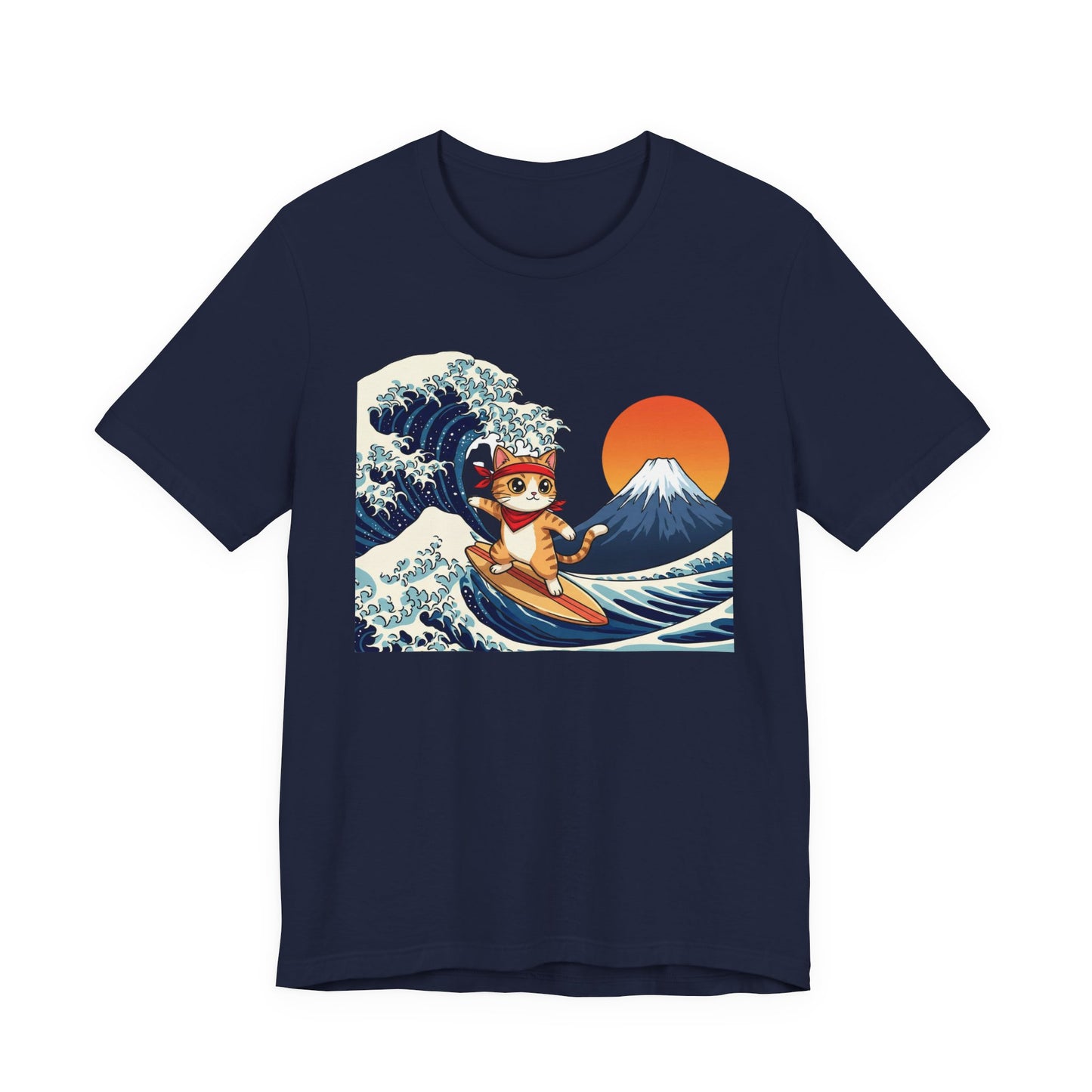 Surfing Cat Japanese Wave & Mount Fuji Sunset T-Shirt