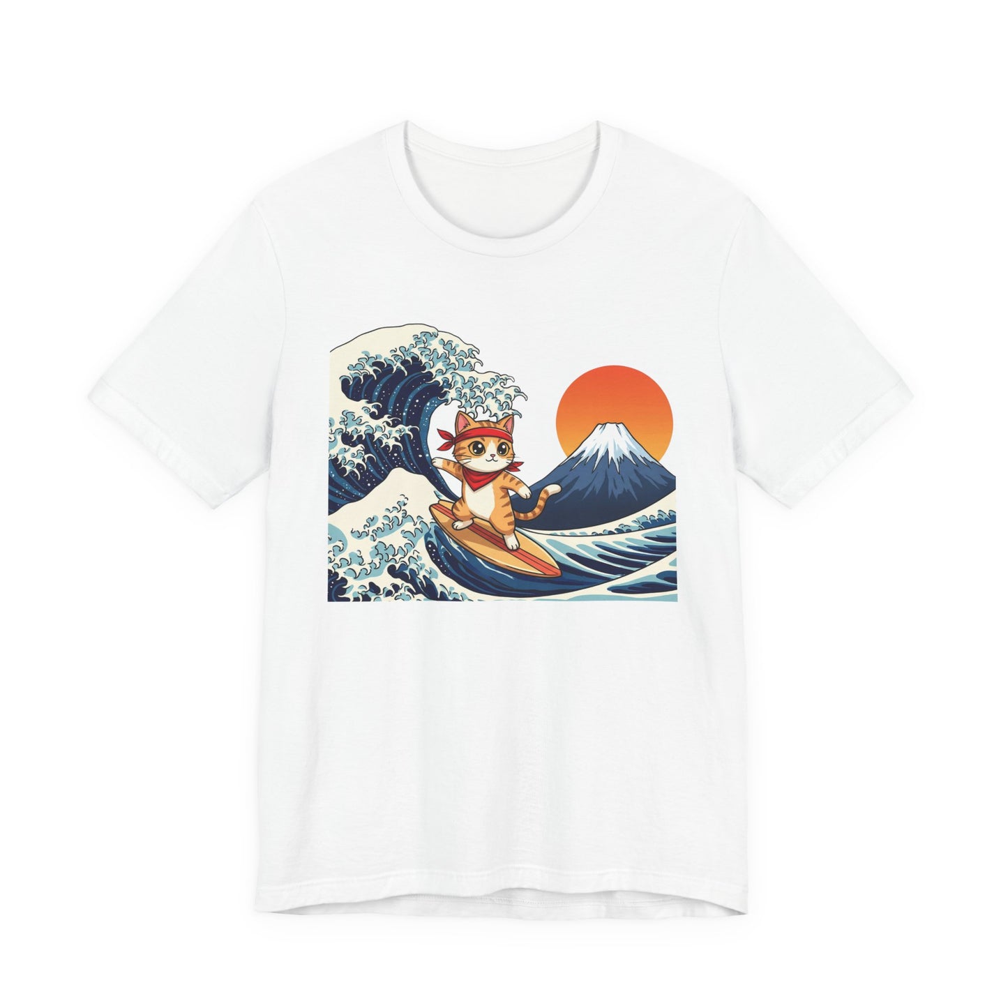 Surfing Cat Japanese Wave & Mount Fuji Sunset T-Shirt