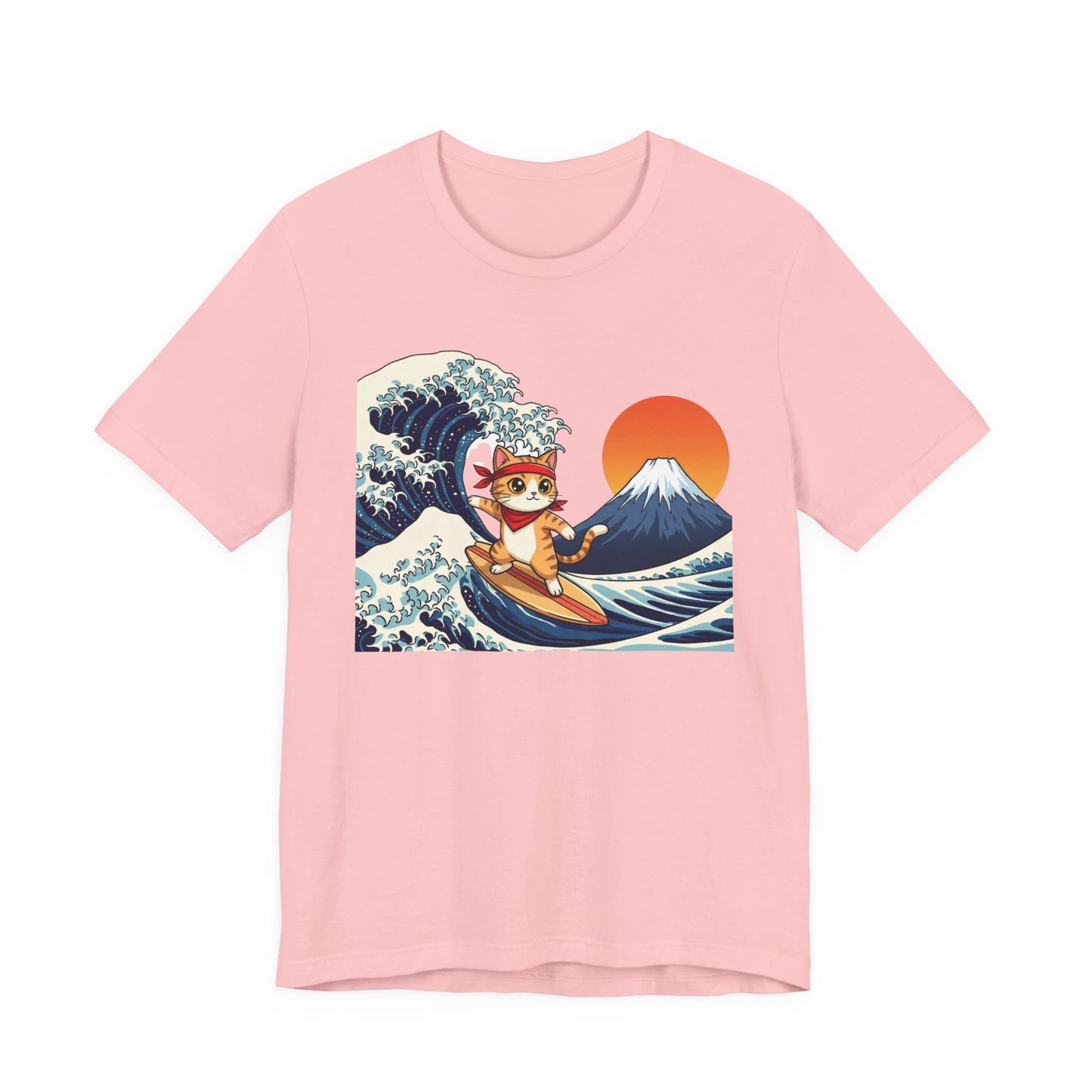 Surfing Cat Japanese Wave & Mount Fuji Sunset T-Shirt