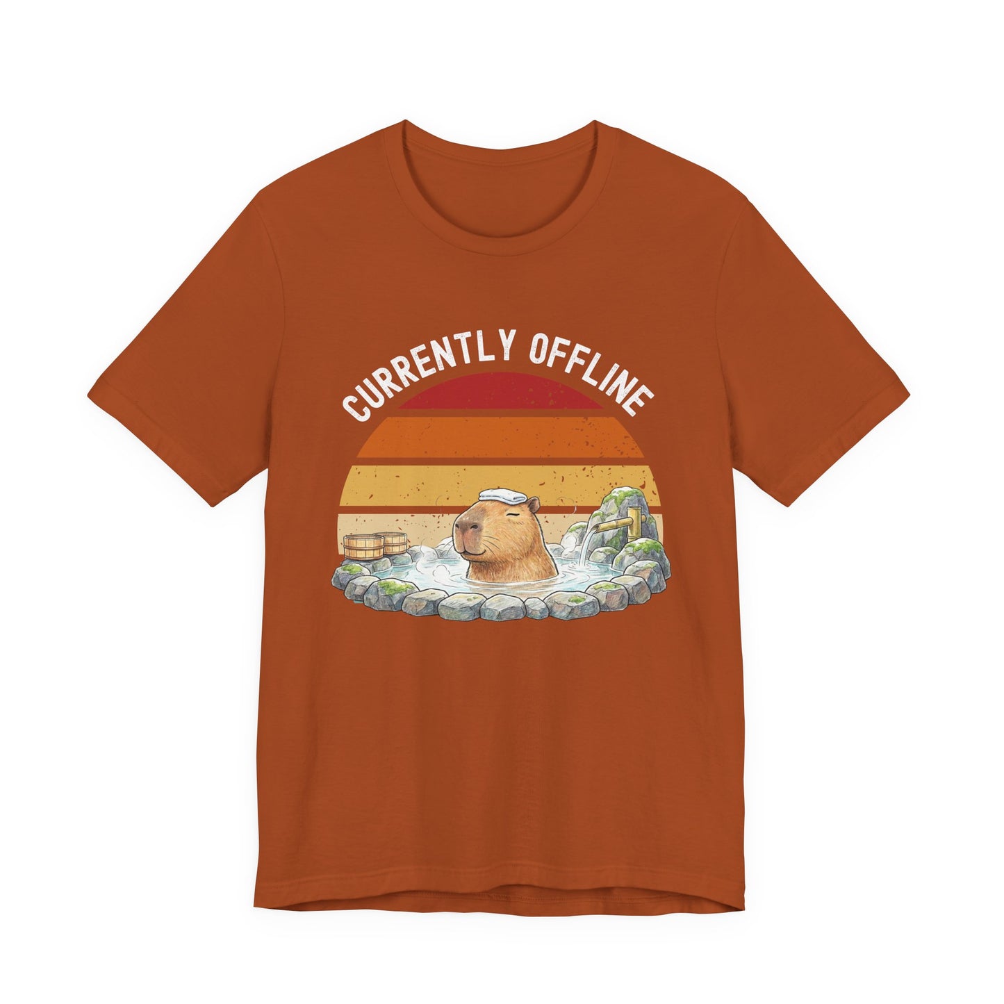 Currently Offline Relaxing Capybara Soak Retro Sunset T-Shirt