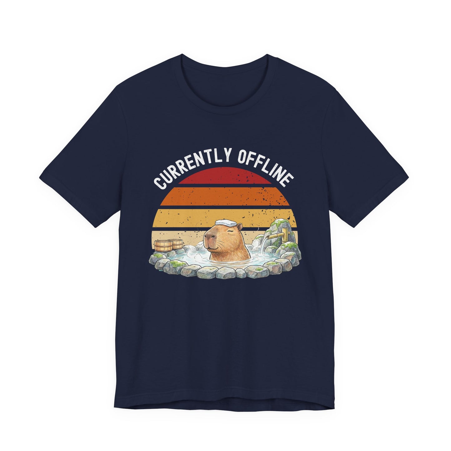 Currently Offline Relaxing Capybara Soak Retro Sunset T-Shirt