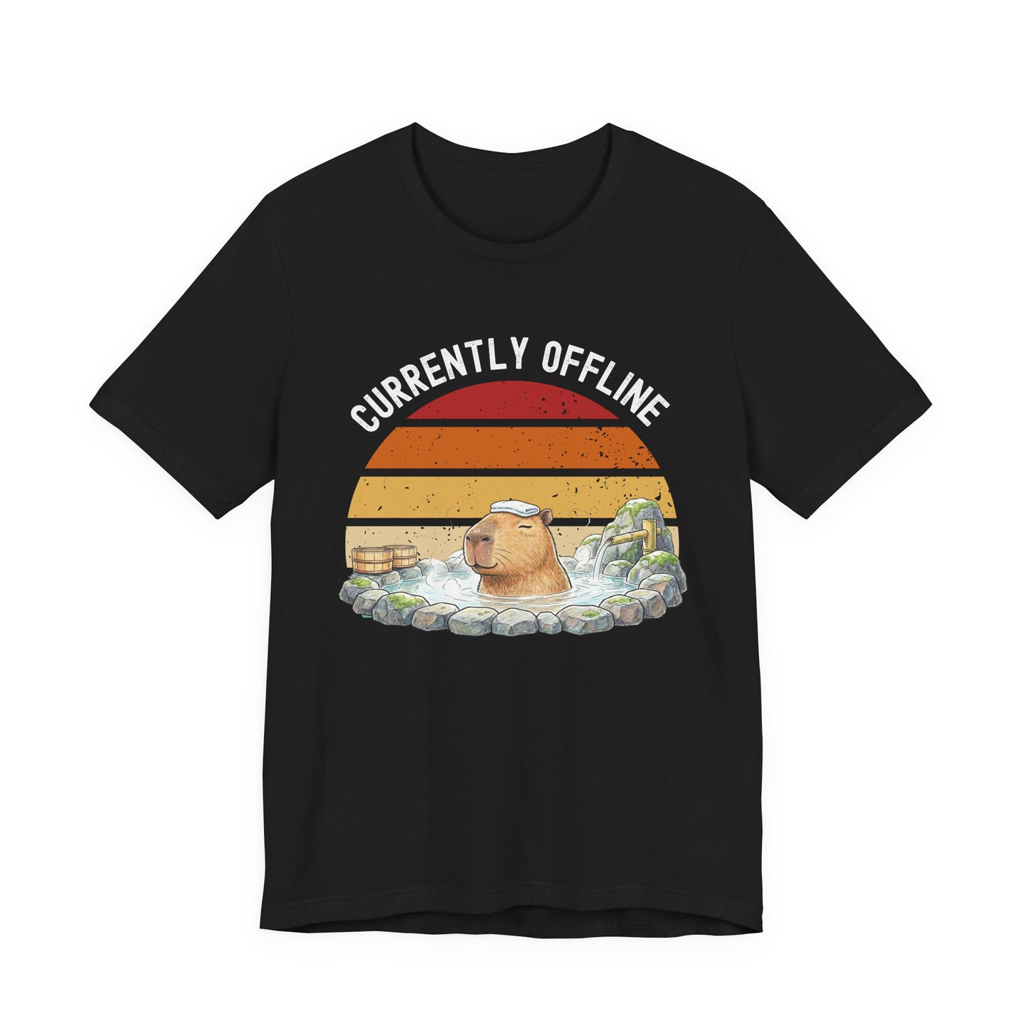 Currently Offline Relaxing Capybara Soak Retro Sunset T-Shirt